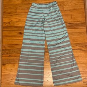 Lolly Wolly Doodle Teal and Gray Striped Flare Pants